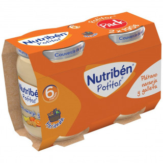 Pack Nutribén Potitos Plátano Naranja Galleta, 2 X 190 G